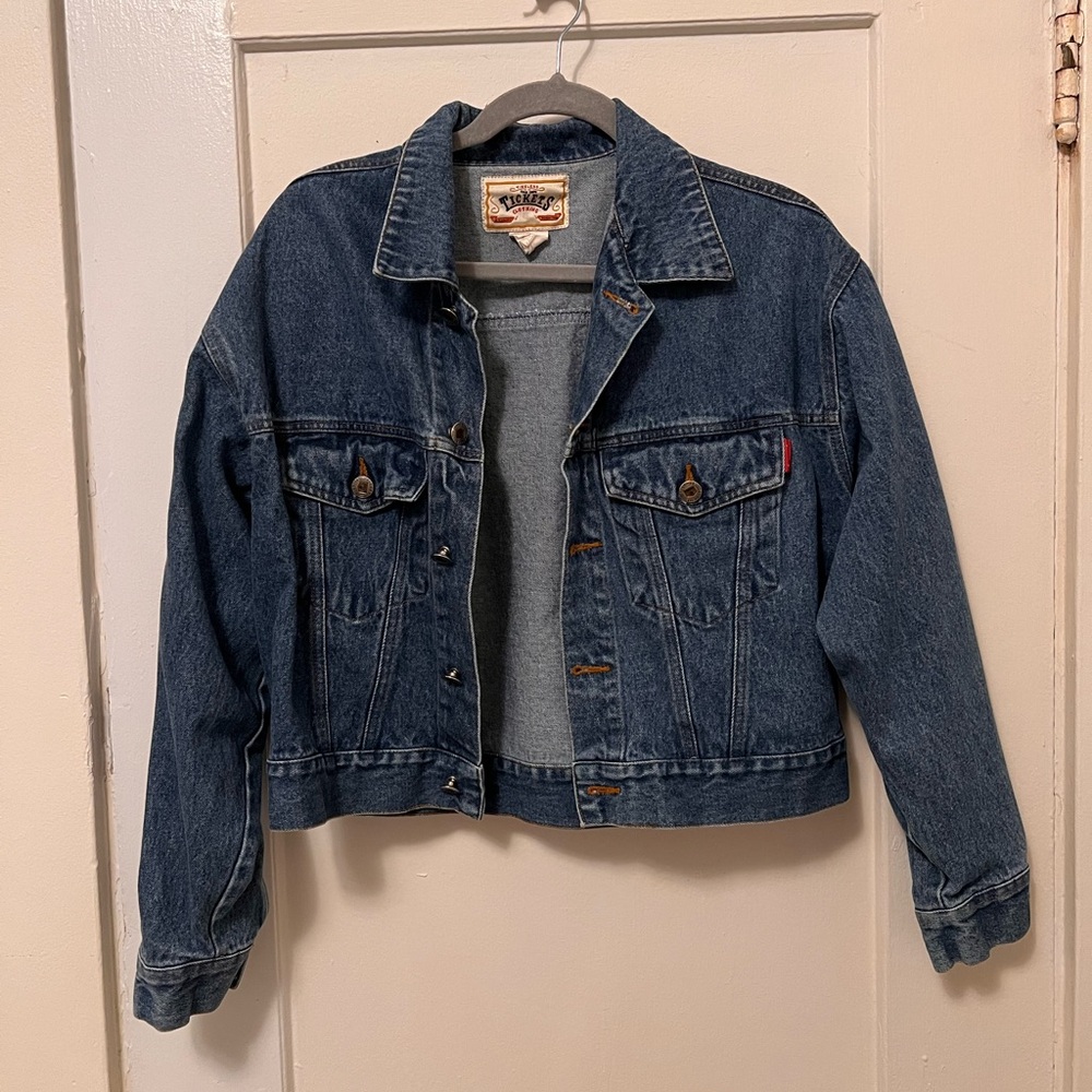 vintage tickets cropped denim jacket